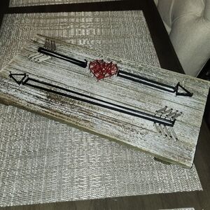 Artisanal Rustic Wooden Wall Art with Arrows and Heart